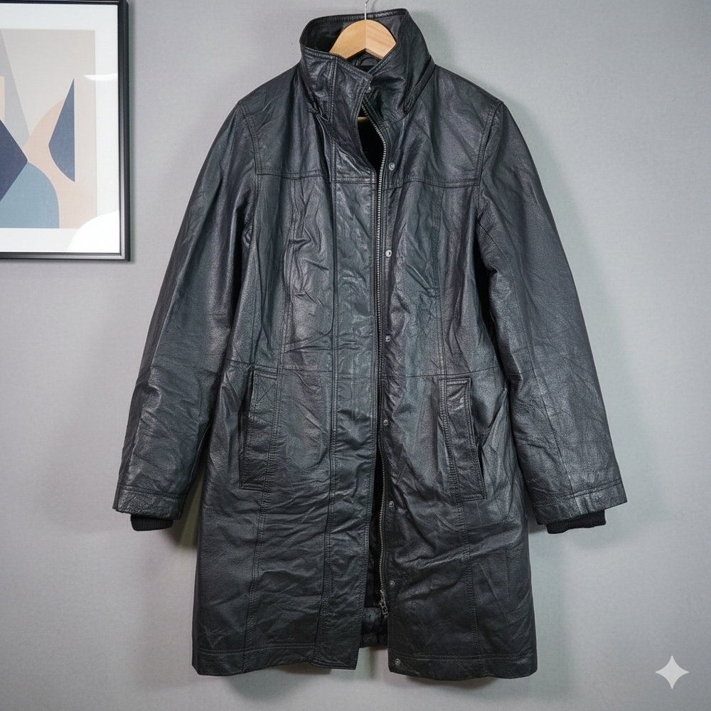 Vintage Danier Leather Jacket Trench Coat, Long Coat, Genuine Leather Black